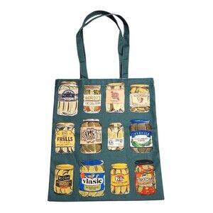 Canvas Tote Bag Green with Vintage Pickle Jars/ Never Enough Pickles